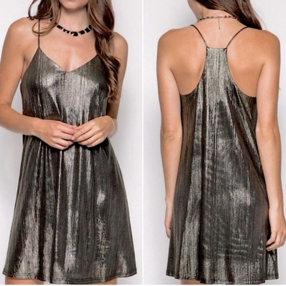 🟠SHE+SKY Slinky Slip Dress in Metallic SMALL